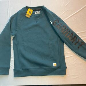 Carhartt Teal Sweatshirt with Logo Sleeve